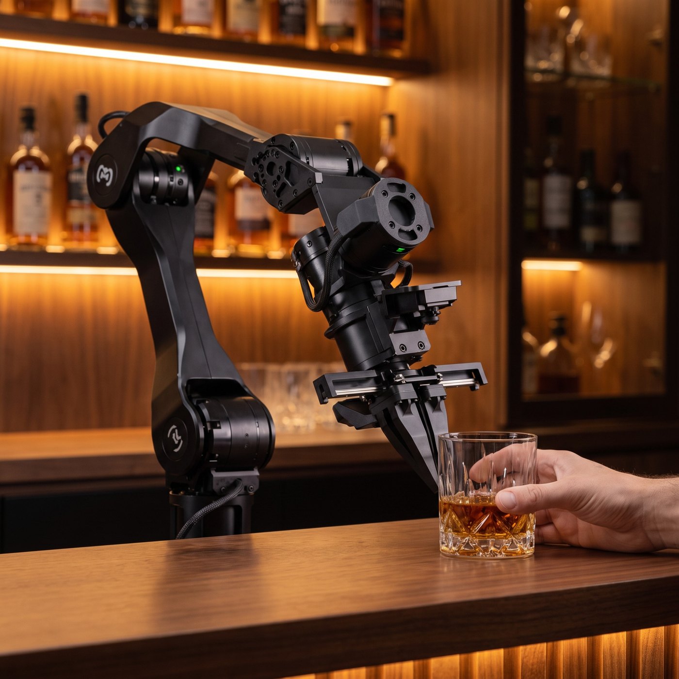 Bartender kit: the Metal Arm serving a glass of whisky